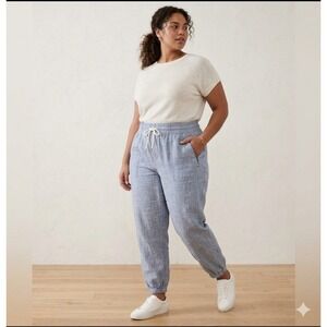 Athleta Linen Joggers Womens Plus 26 Blue Cabo Travel Pants Boho Relaxed